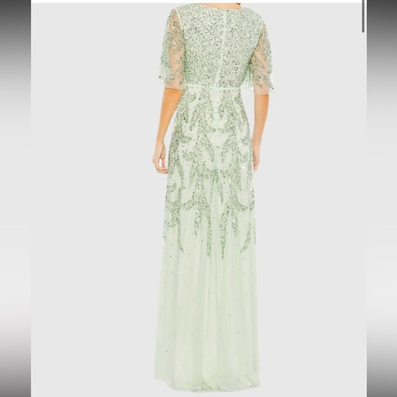 NWT Mac Duggal Green Sequined Butterfly Sleeve High Low Gown - Picture 3 of 14